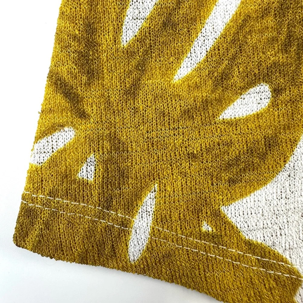 Melanie Lyne cutleaf knit top Womens Large Chartreuse white Monstera Summer - Picture 5 of 9